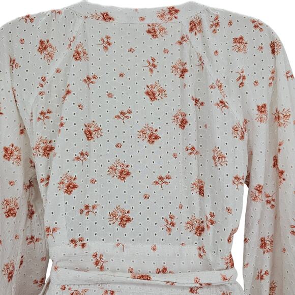 Maia Bergman Womans size M Ines Floral Eyelet Tiered True Wrap Mini Dress Ivory - Picture 5 of 8
